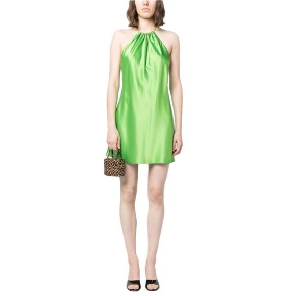 NWT Alice + Olivia Zumi A-Line Mini Dress With satin finish and halterneck desig - Picture 2 of 15